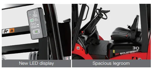 Der Arbeitsbereich der neuen EFL-Serie ist geräumiger mit einem vereinfachten Bedienfeld und einem komfortablen Pedal. Die Serie verfügt über ein neues LED-Display, das Geschwindigkeit, Arbeitsstunden, Batteriestatus, Kilometerstand und Parkstatus deutlich anzeigt, sodass der Bediener die Truck-Bedingungen auf einen Blick erfassen kann.