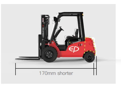 Sowohl Praktikabilität als auch Design spiegeln sich in der EFL 3 Serie wider. Sie verfügt über ein stromlinienförmiges und kompaktes Gegengewicht, das besser in engen Räumen passt. Darüber hinaus schützt der regensichere Ladeanschluss den Anschluss vor Wasserspritzern und sorgt für Sicherheit beim Laden.